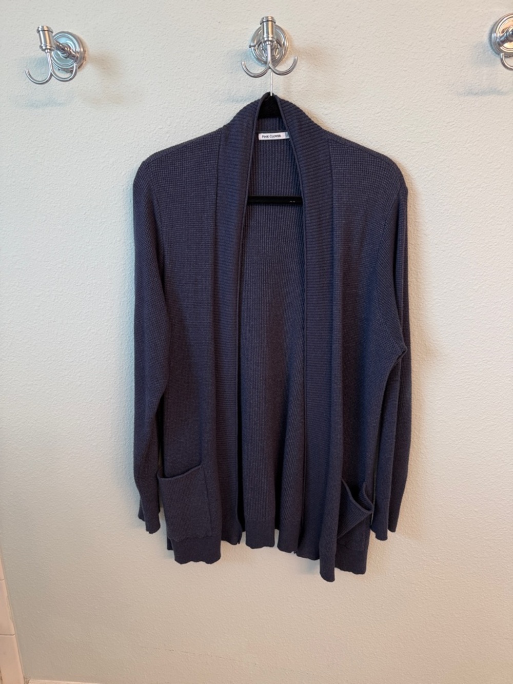 Pink Clover Navy Open-Front Shawl Collar Cardigan